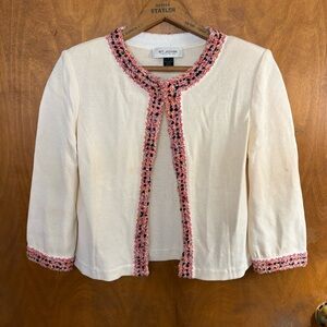 St. John Cream Red Tweed Trim Lady Jacket Preppy Academia Work Office Formal 6